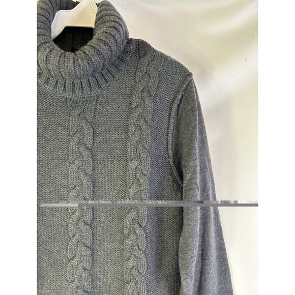 Vintage 90s Merino Wool Cable Knit Fisherman Turtleneck Sweater - Picture 4 of 8